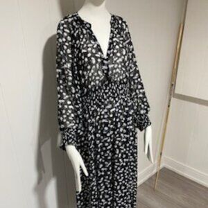 Hudson North Sheer Black & White Floral Dress with Empire Waist - Size XL